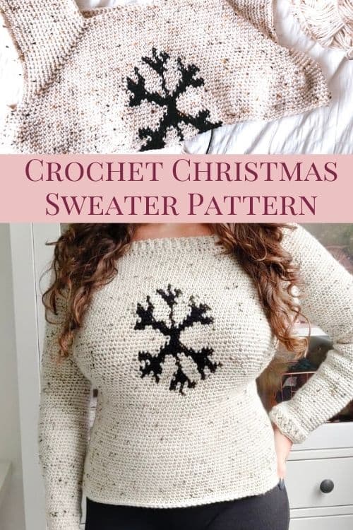 Snowflake Crochet Christmas Sweater Burgundy and Blush