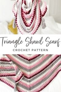 Cherry Blossom Triangle Shawl Crochet Pattern - Burgundy and Blush