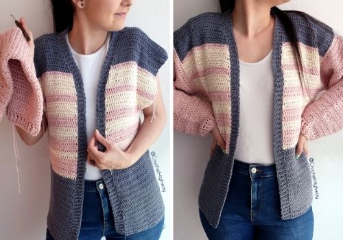 Sofia Easy Crochet Cardigan Pattern Burgundy and Blush