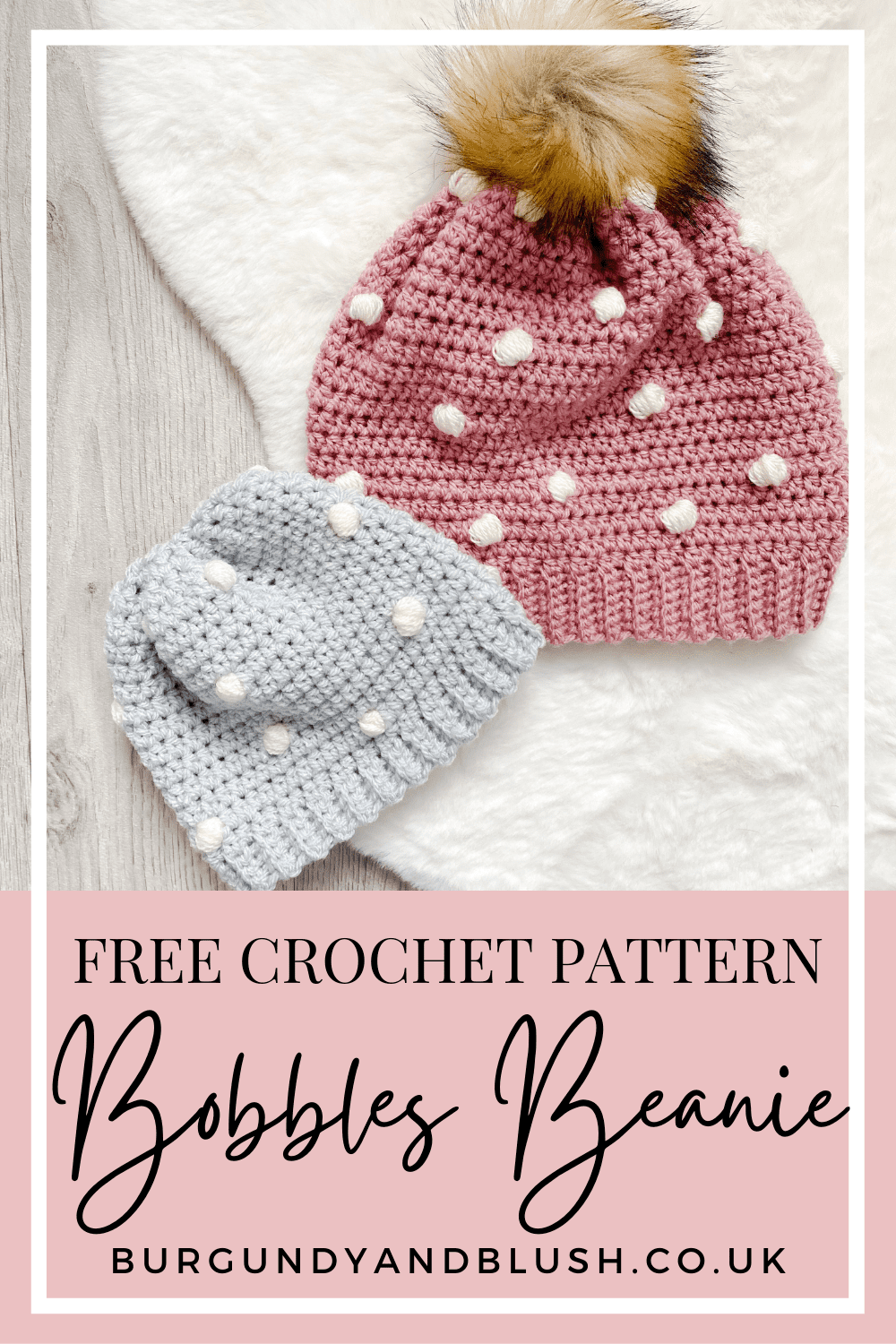 Bobble Beanie Crochet Pattern - Burgundy and Blush