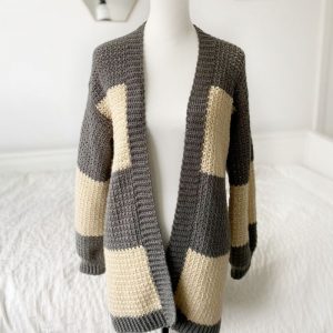 Long Striped Crochet Cardigan Pattern - Burgundy and Blush