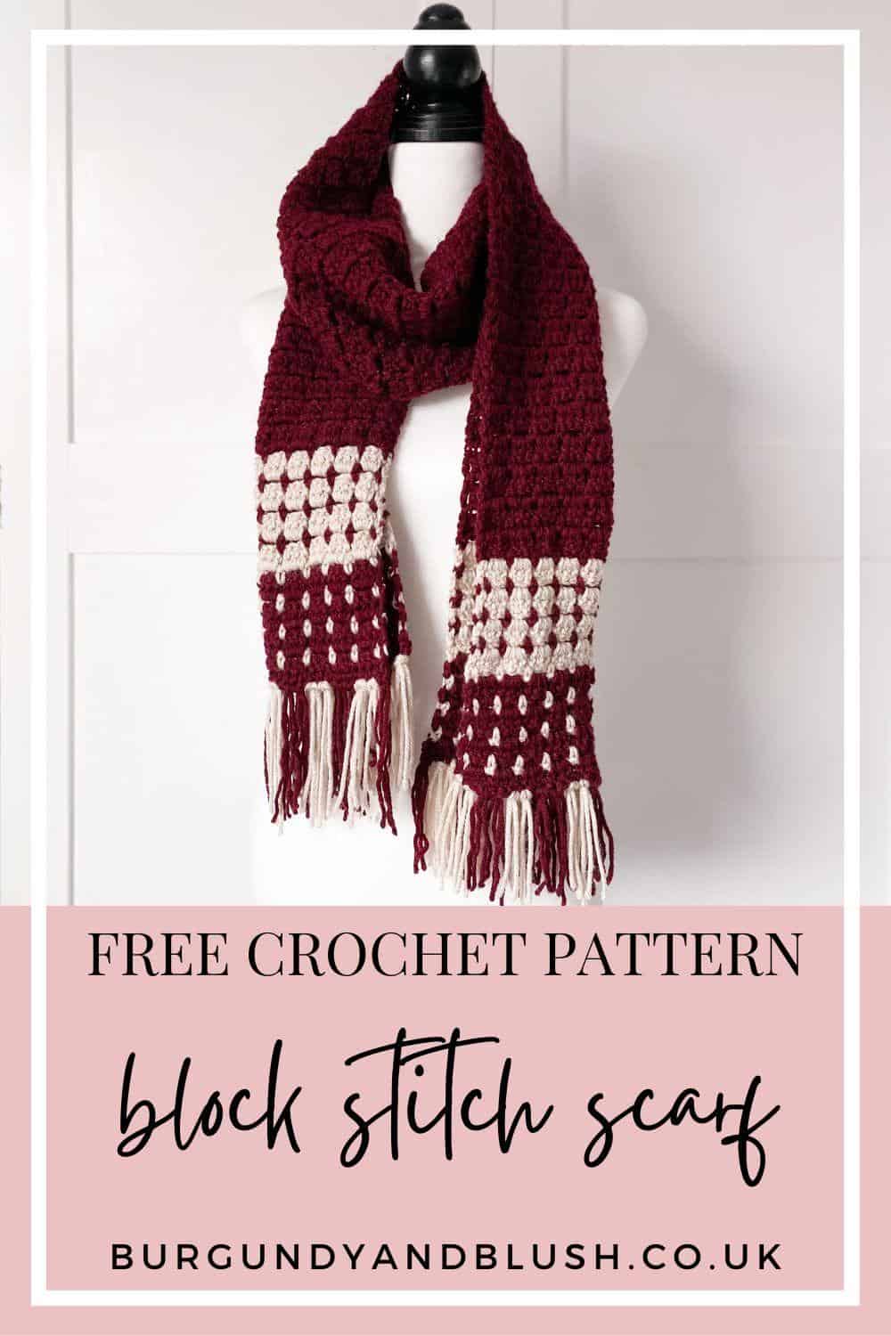 Block Stitch Crochet Scarf - Burgundy and Blush