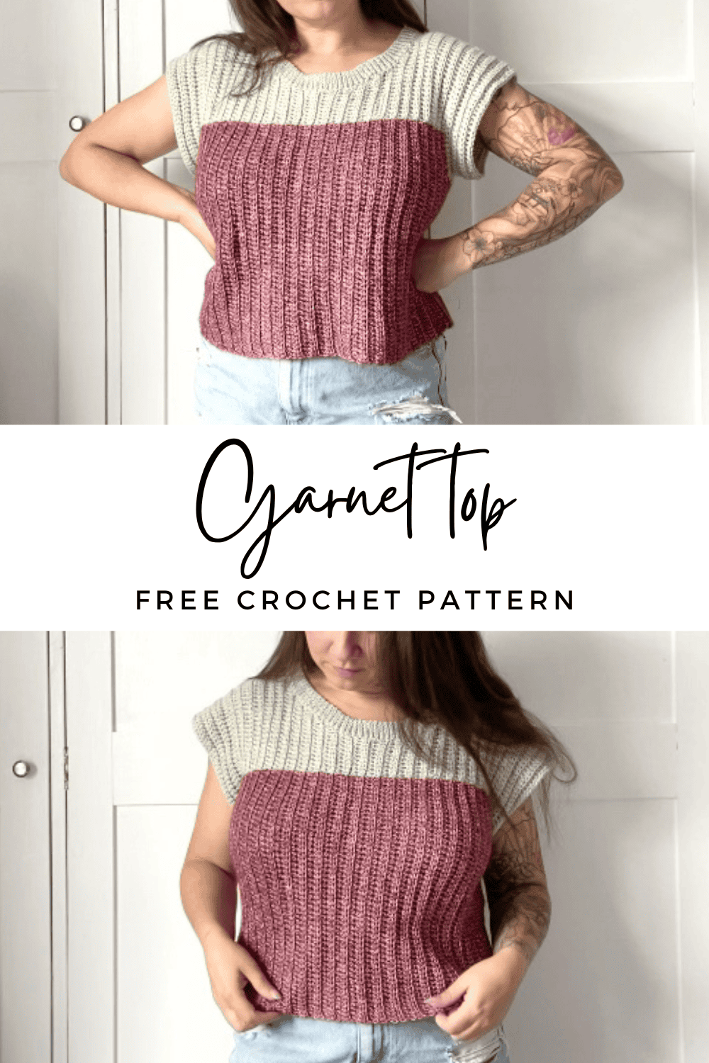 Crochet Colour Block Top Pattern - Burgundy and Blush